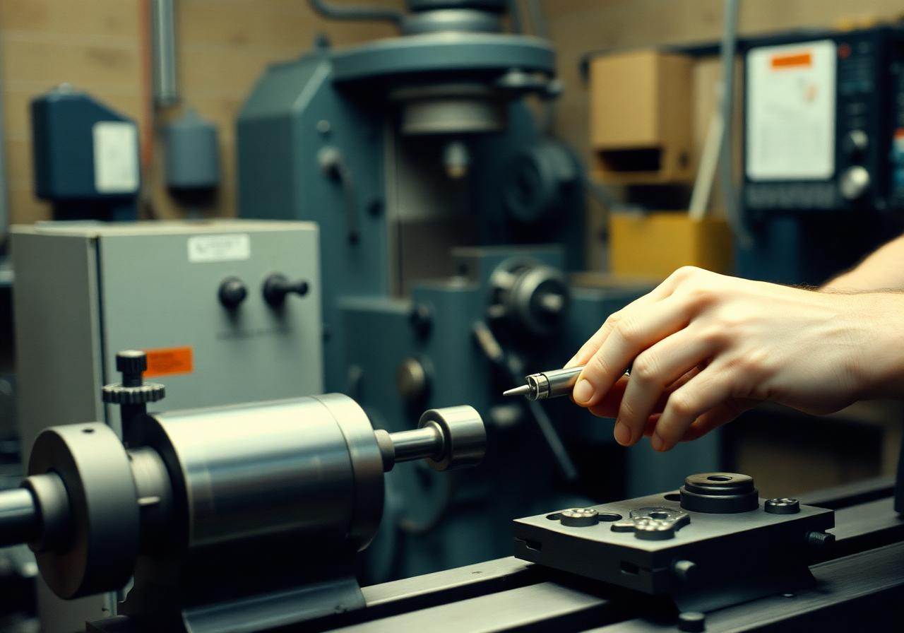 Arbeit an einer konventionellen Werkzeugmaschine in den 1990er-Jahren
